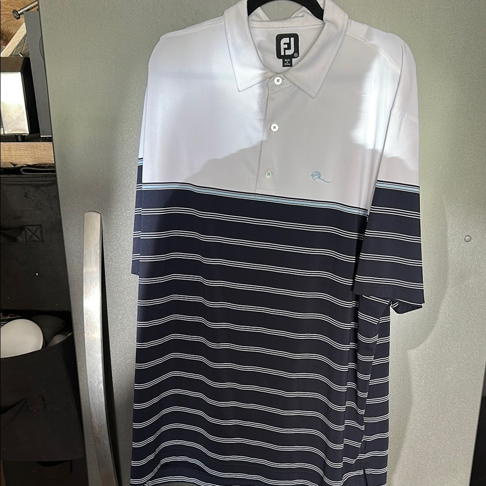 FootJoy Men's Navy and White Striped Polo Shirt
